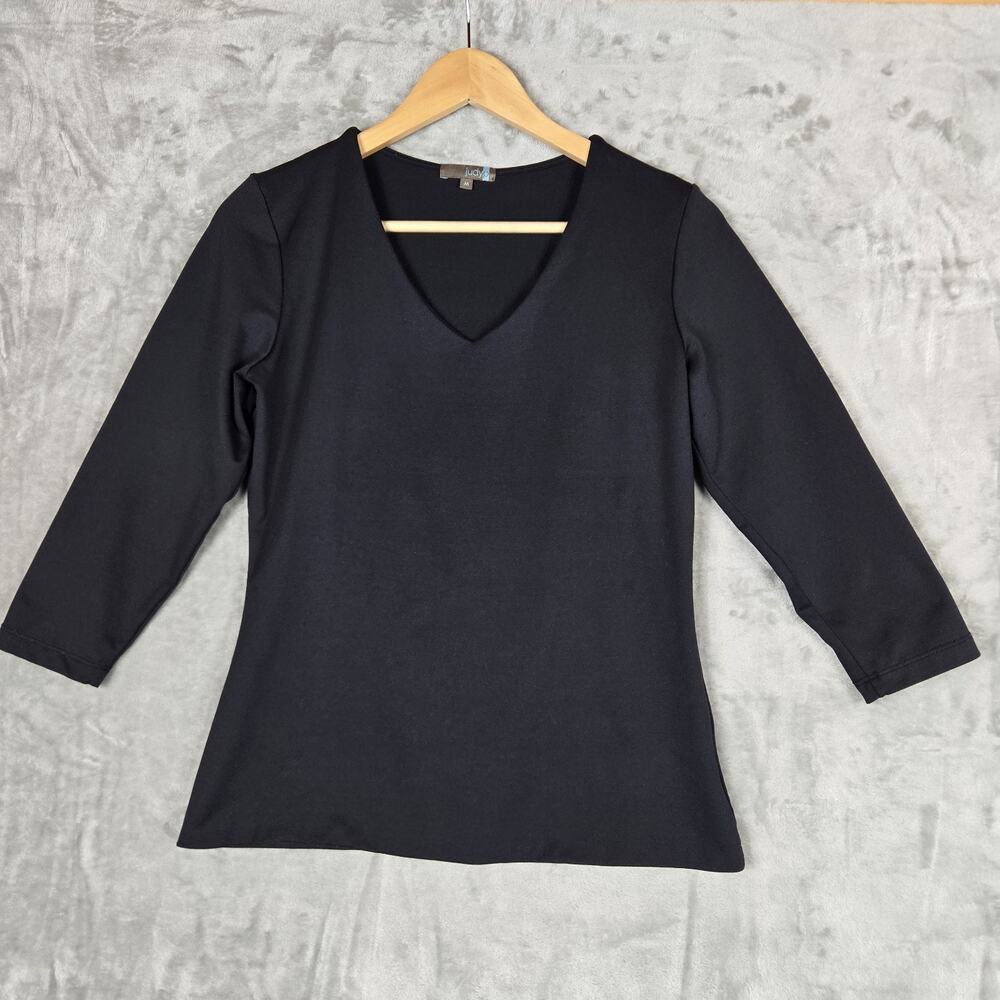 Judy P Black V-Neck 3/4 Sleeve Top Microfiber Lycra Layering Basics Size M